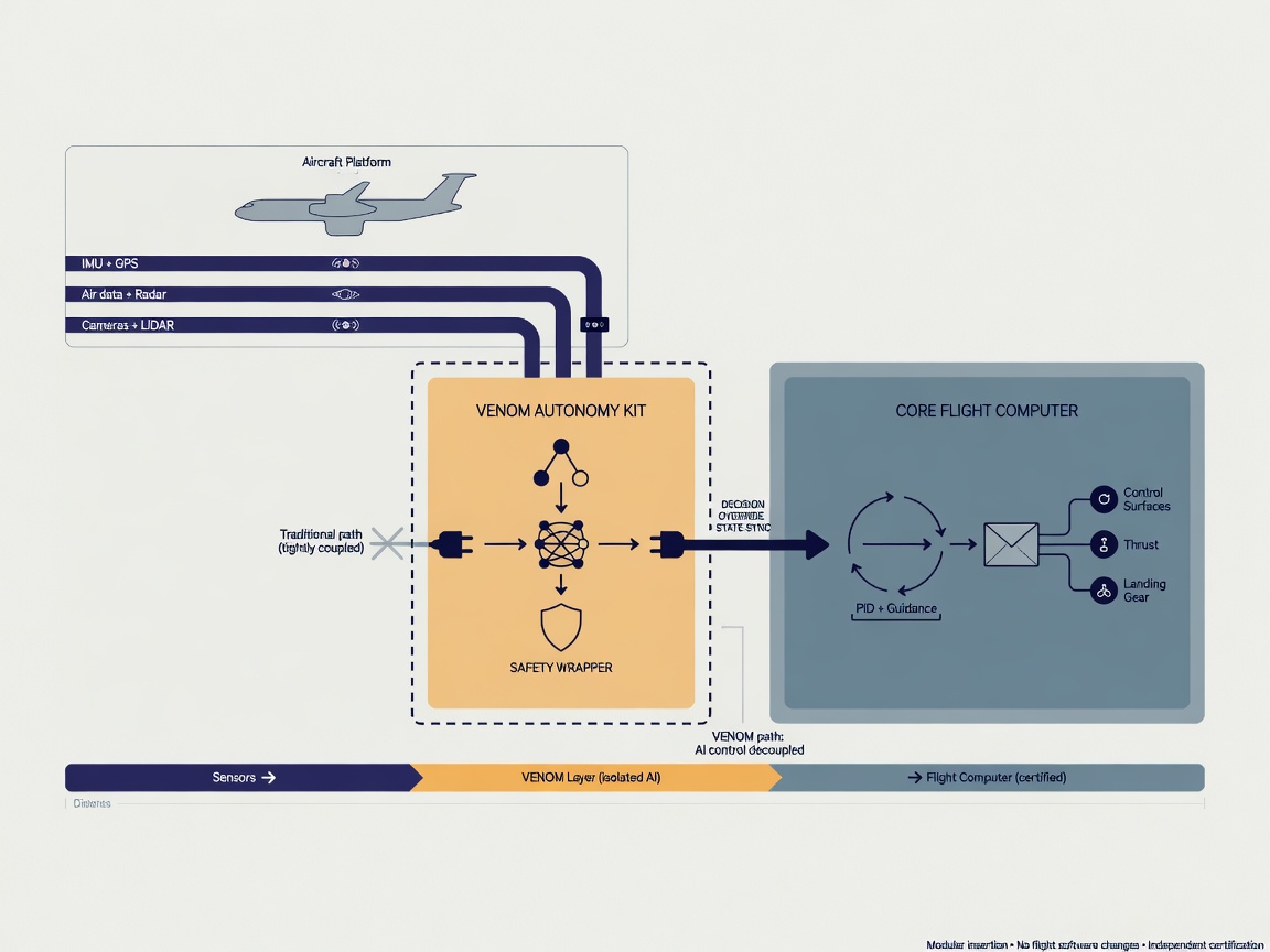 inside paper visual for Decoupling AI Control from Flight Software: The VENOM Program