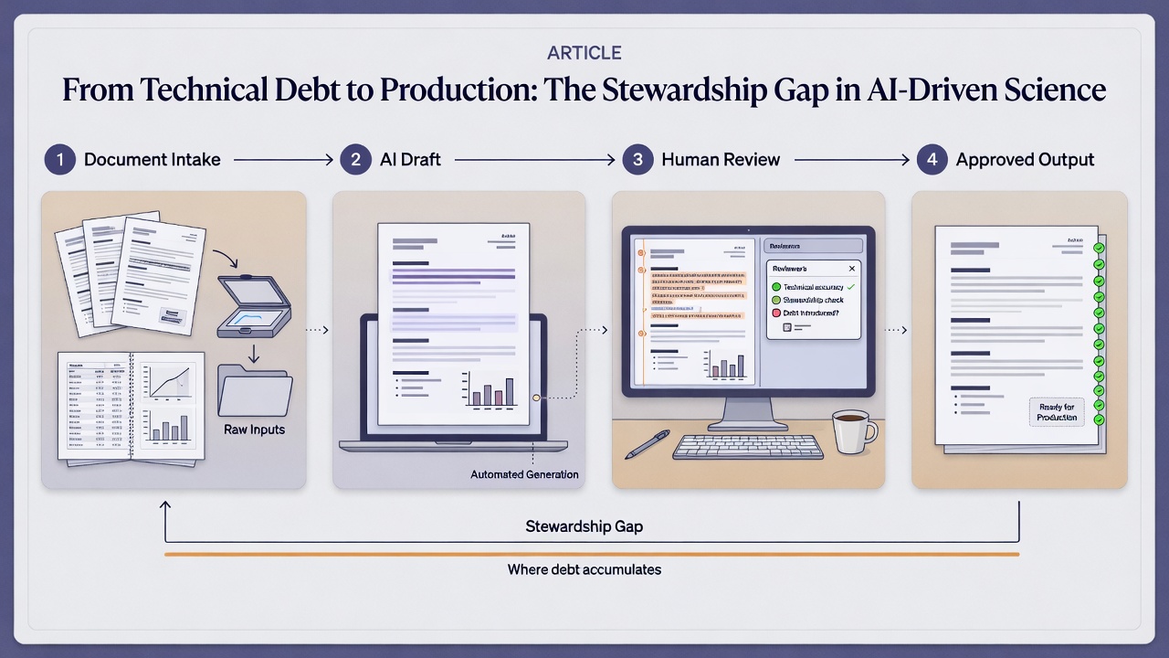 inside paper visual for From Technical Debt to Production: The Stewardship Gap in AI-Driven Science: Turning the Idea Into a Useful Workflow