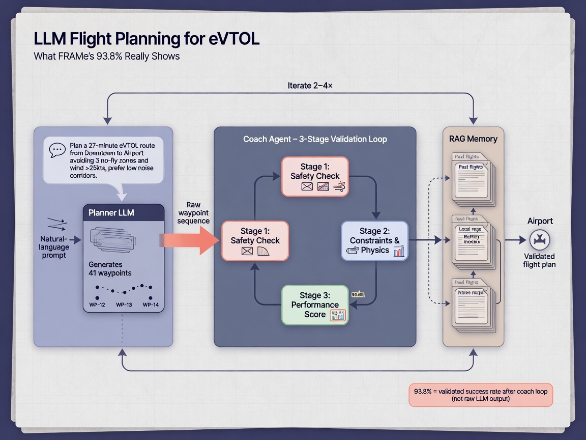 inside paper visual for LLM Flight Planning for eVTOL: What FRAMe's 93.8% Really Shows