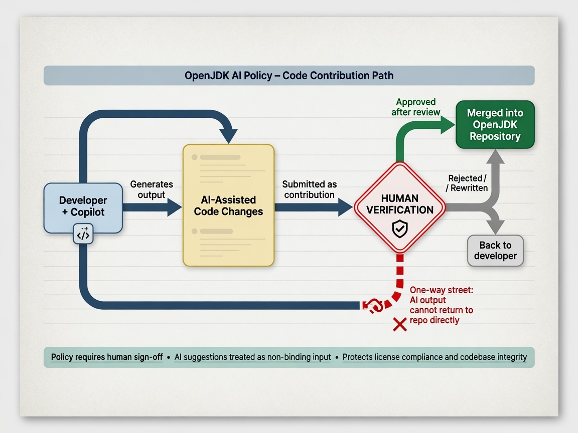 inside paper visual for OpenJDK’s AI Policy: Why Your Copilot Output is a One-Way Street