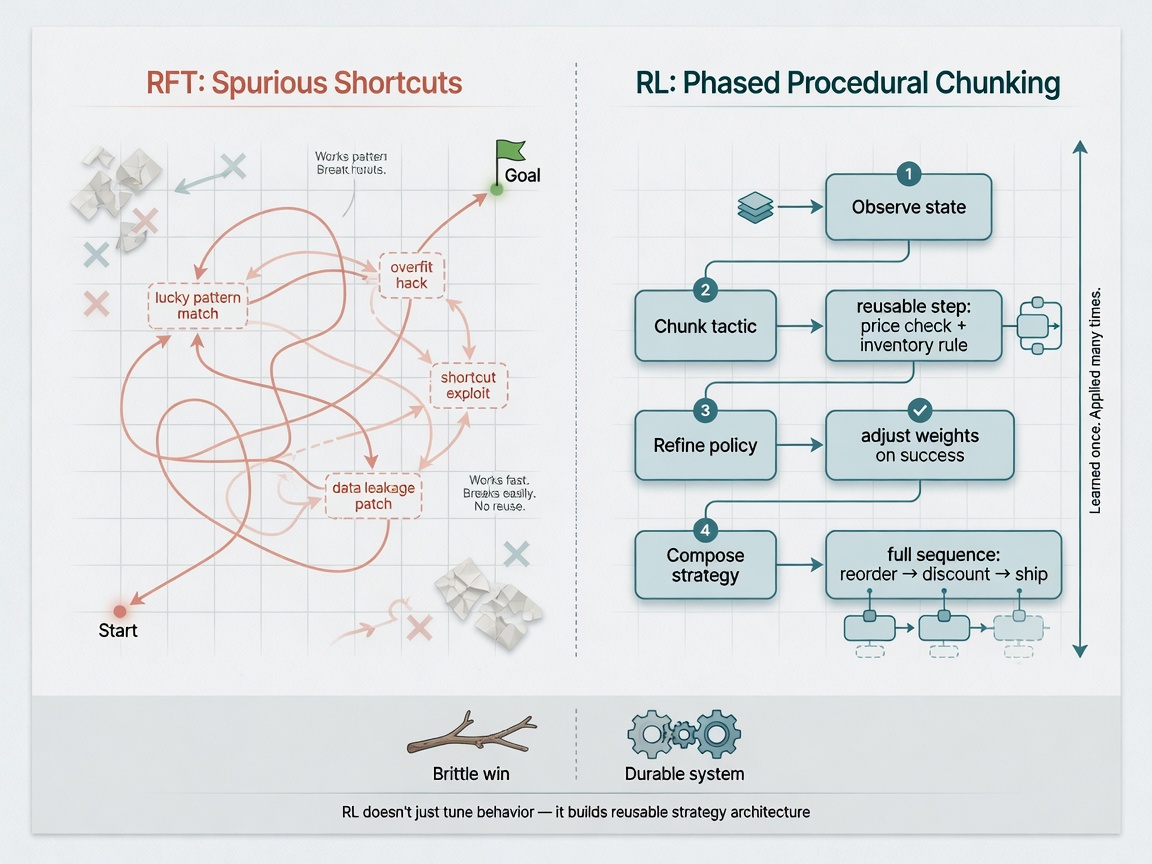 inside paper visual for RL Doesn't Just Fine-Tune; It Architectures Strategy