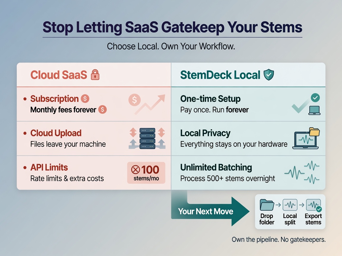 closing highlight visual for Stop Letting SaaS Gatekeep Your Audio Stems: The Case for StemDeck