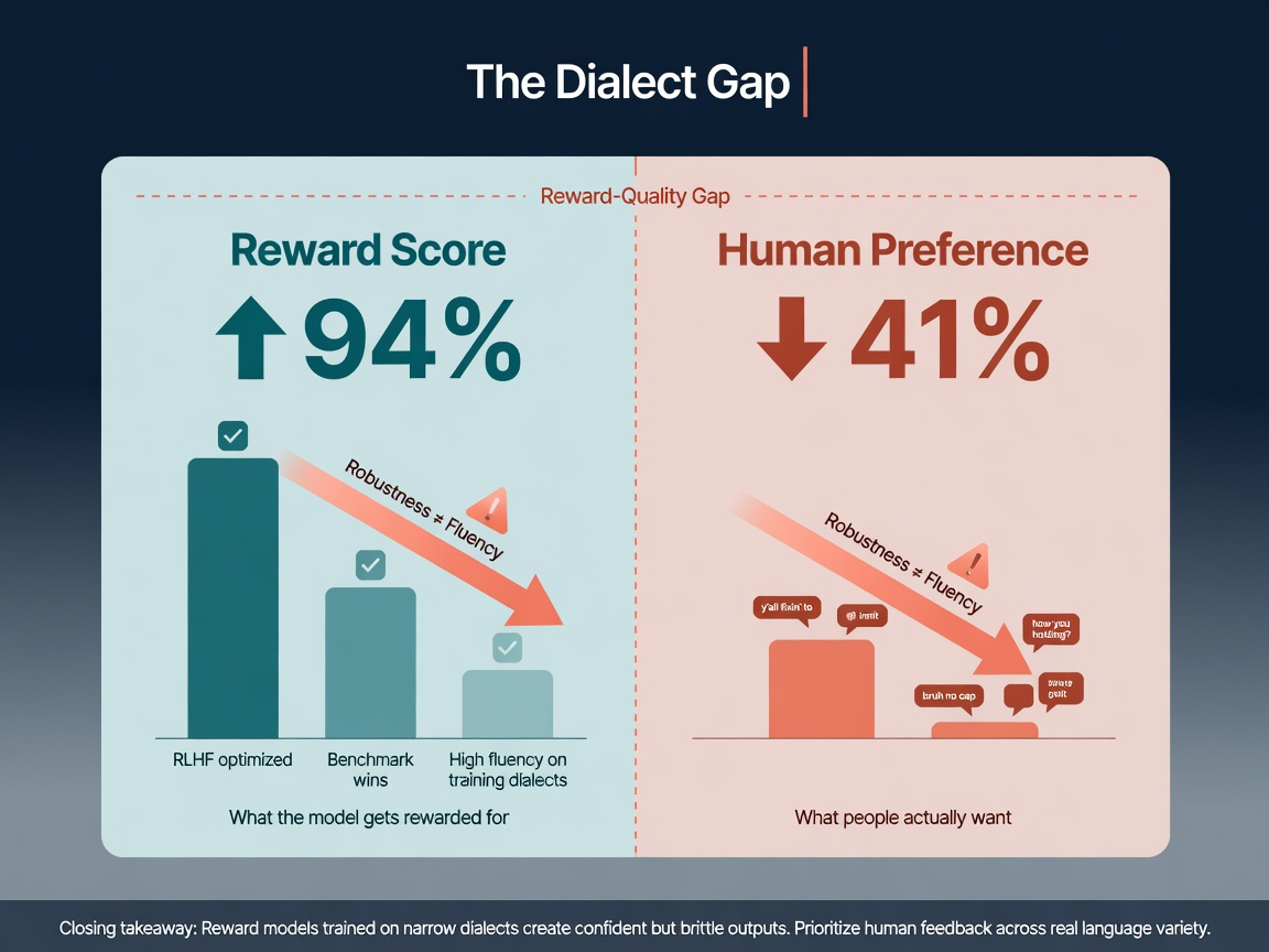 closing highlight visual for The Dialect Gap: Why Robustness Doesn't Mean Fluency in LLMs