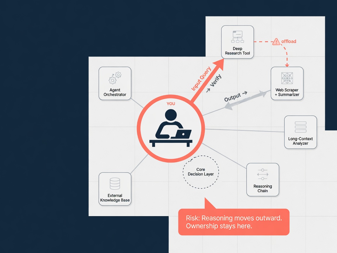 closing highlight visual for The Production Risk of Offloading Reasoning to Deep Research Tools
